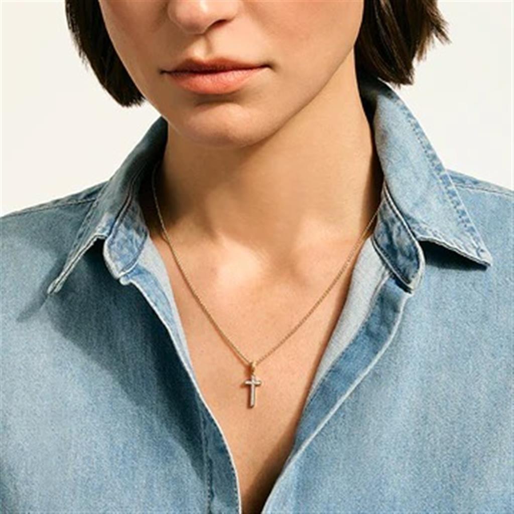 14kt Yellow Gold Essential Cross Diamond Necklace (0.08ct, 16–18")