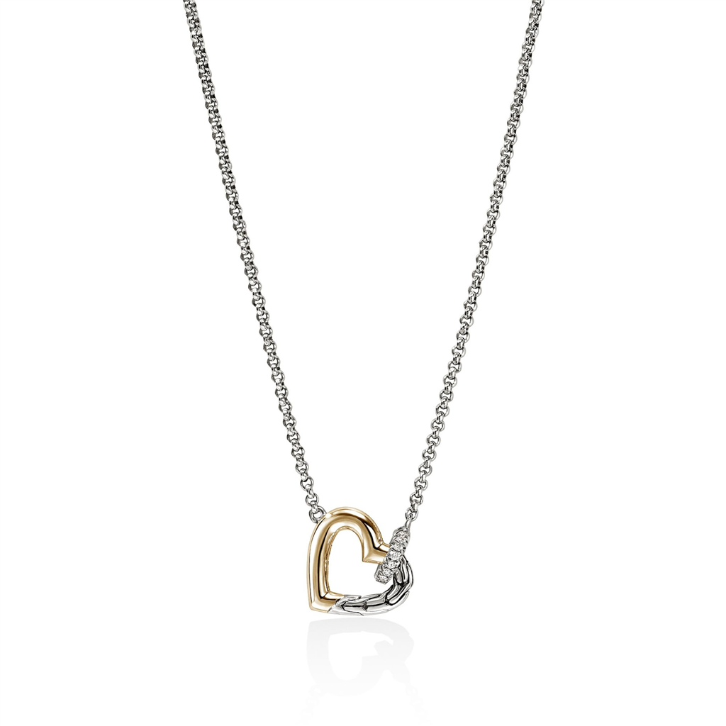 Sterling Silver & 14kt Yellow Gold 1.5mm Diamond Essential Heart Link Necklace