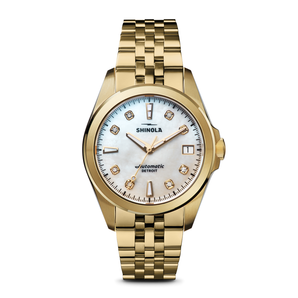 Shinola S0120484270 Circadian Monster 36mm Yellow Gold PVD Mother of Pearl Diamond Dial Watch