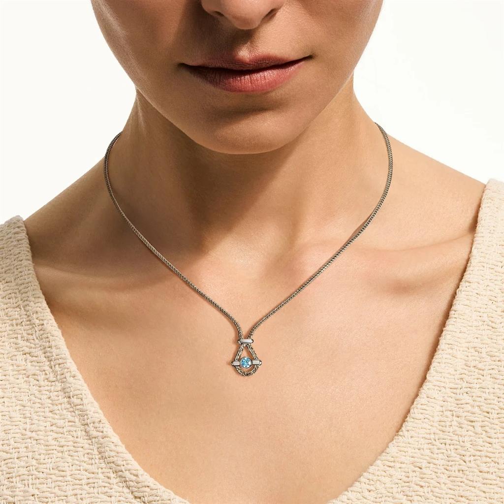 Sterling Silver 8mm Treated Swiss Blue Topaz Icon Necklace – 18–20"