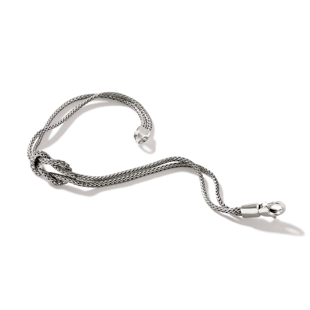 Sterling Silver 3.6mm Classic Chain Double Row Love Knot Bracelet