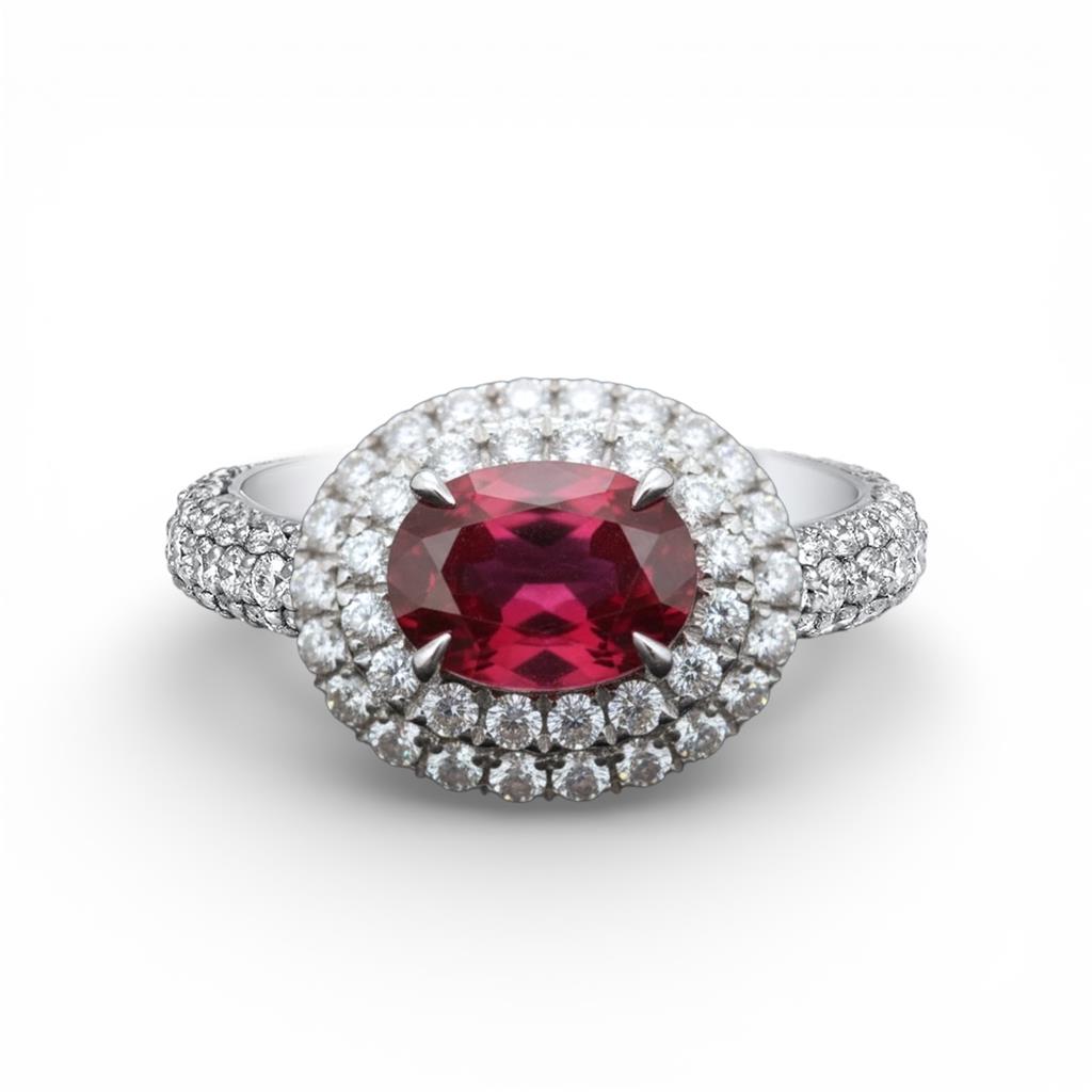 18 Kt White Gold Ruby & Diamond Oval Fashion Ring