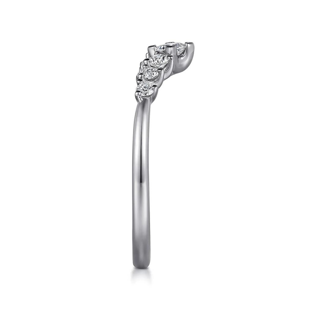 14K White Gold Curved Diamond Wedding Band