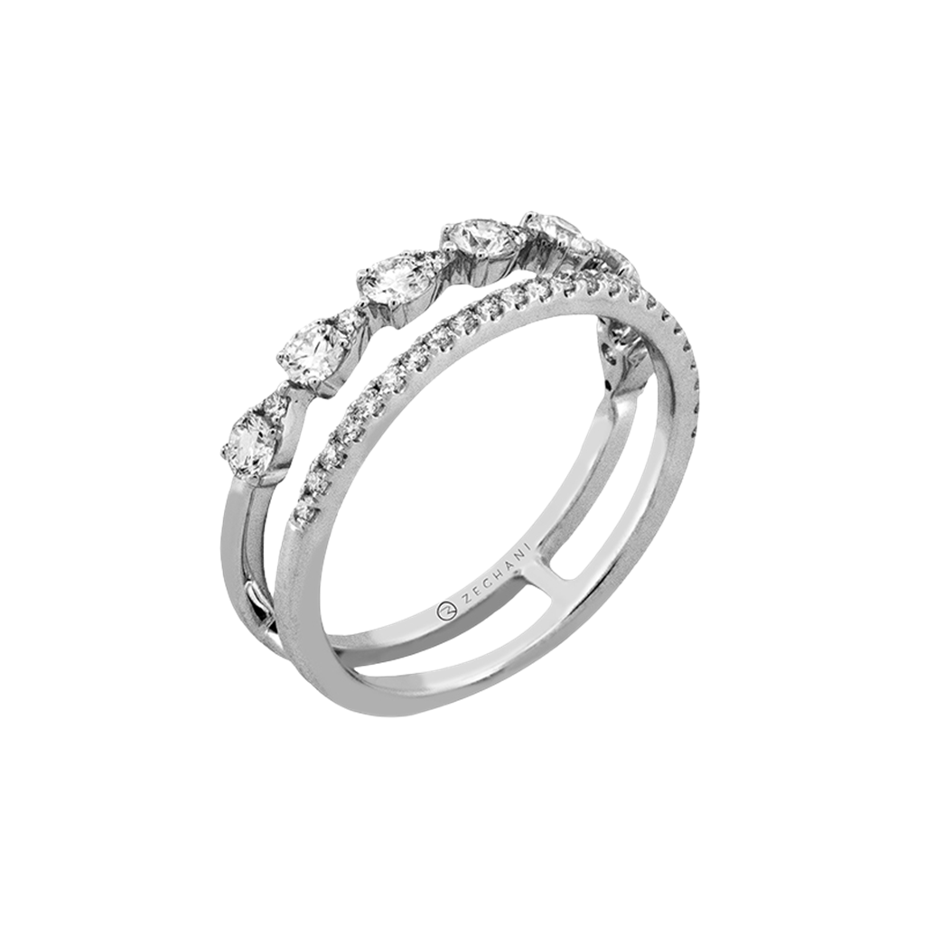 14KT White Gold Double Row Diamond Ring