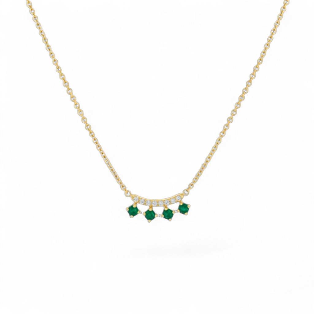 14K Yellow Gold Emerald & Diamond Pendant Necklace