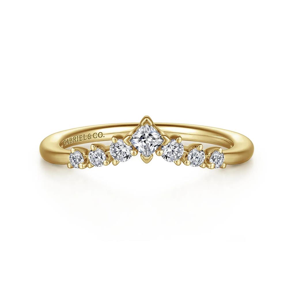 14K Yellow Gold Curved Diamond Anniversary Band