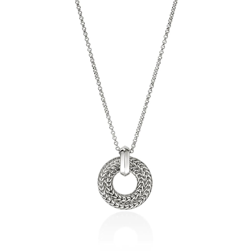 Sterling Silver Icon Link 2mm Diamond Pendant Necklace
