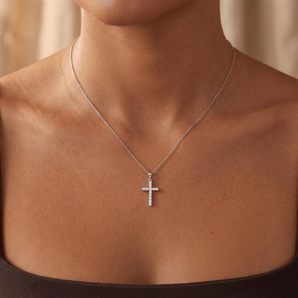 14kt White Gold Diamond Cross Pendant