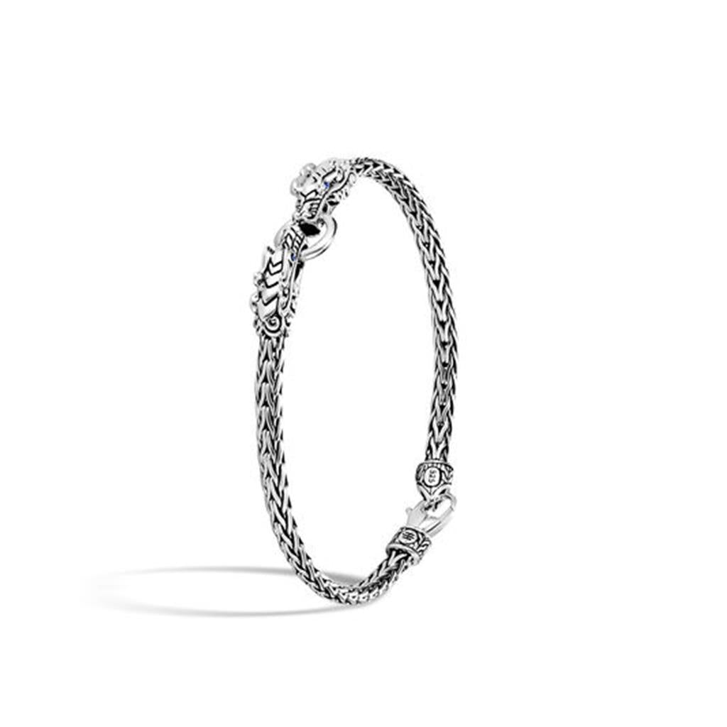 Silver Legends Naga Double Dragon Head Slim Chain Bracelet With Blue Sapphire