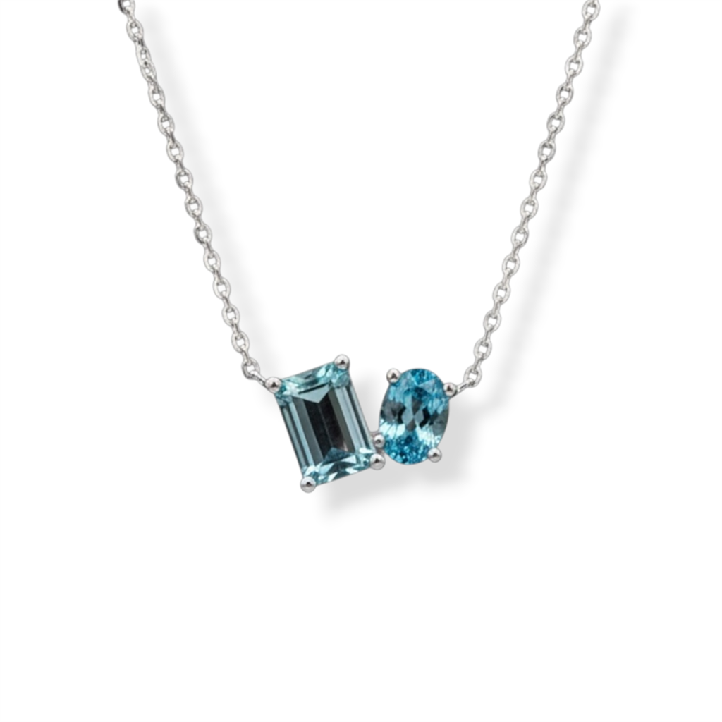 14KT White Gold Blue Topaz Toi Et Moi Necklace