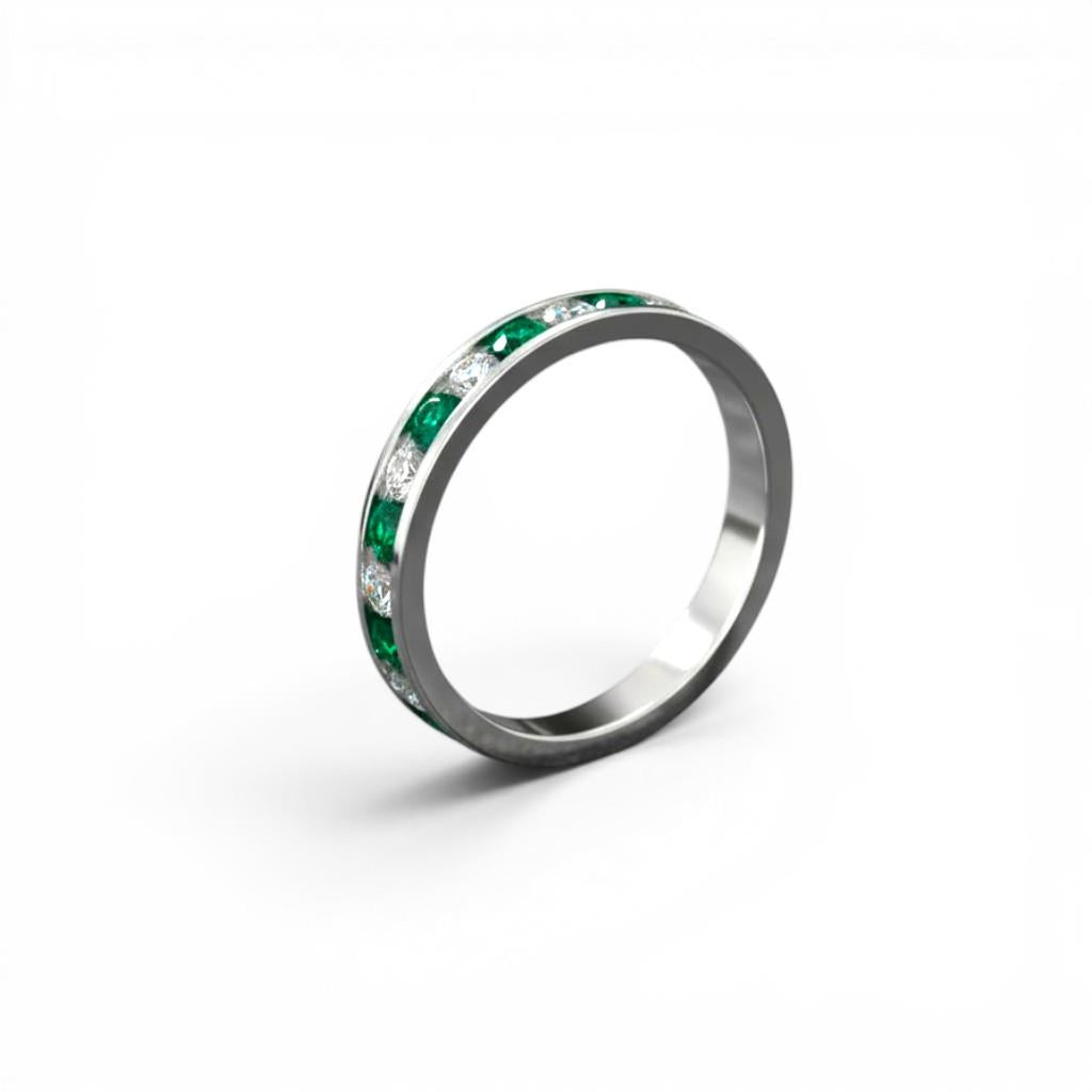 14 Kt White Gold Diamond & Emerald Alternating Band