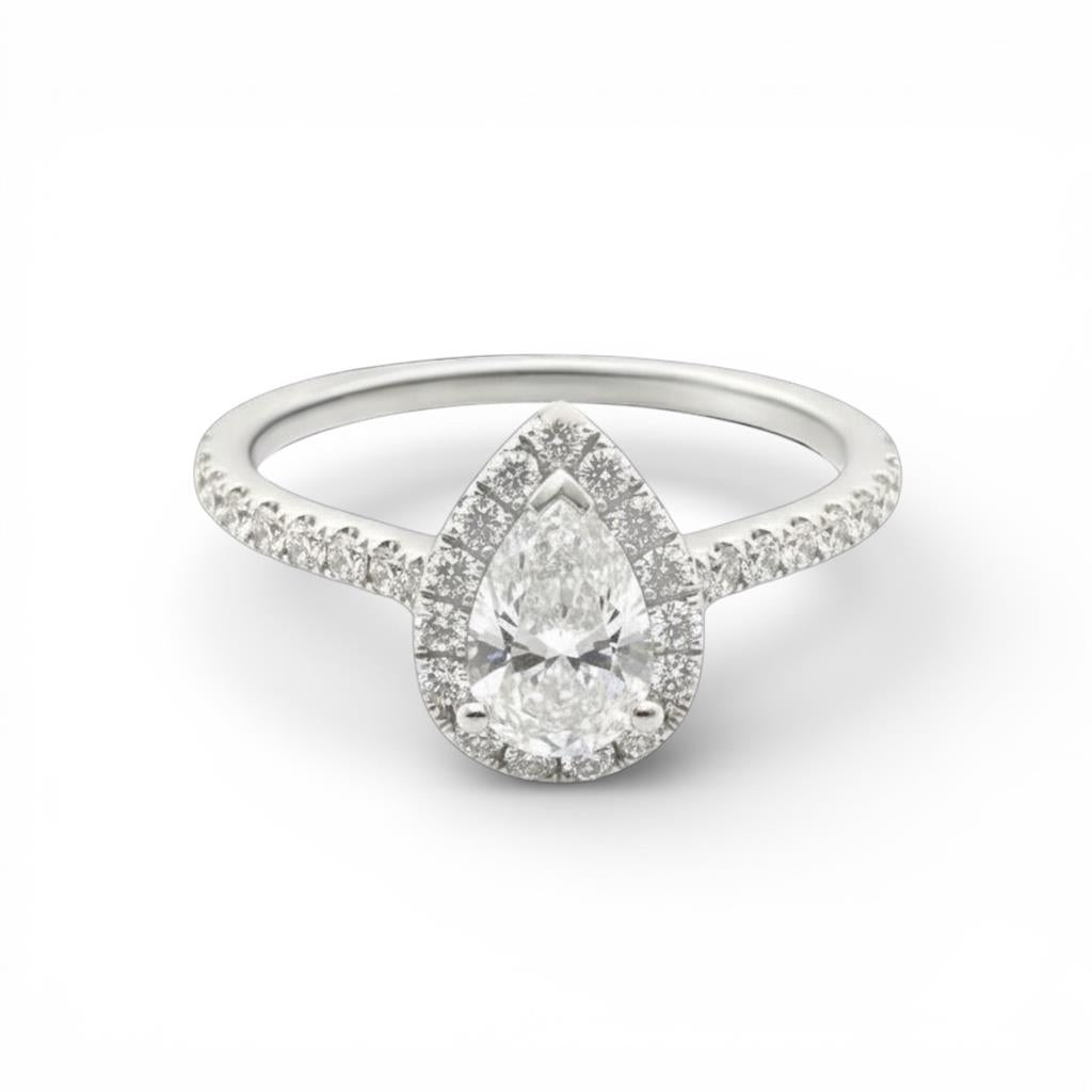 18KT White Gold Pear-Shaped Diamond Halo Engagement Ring
