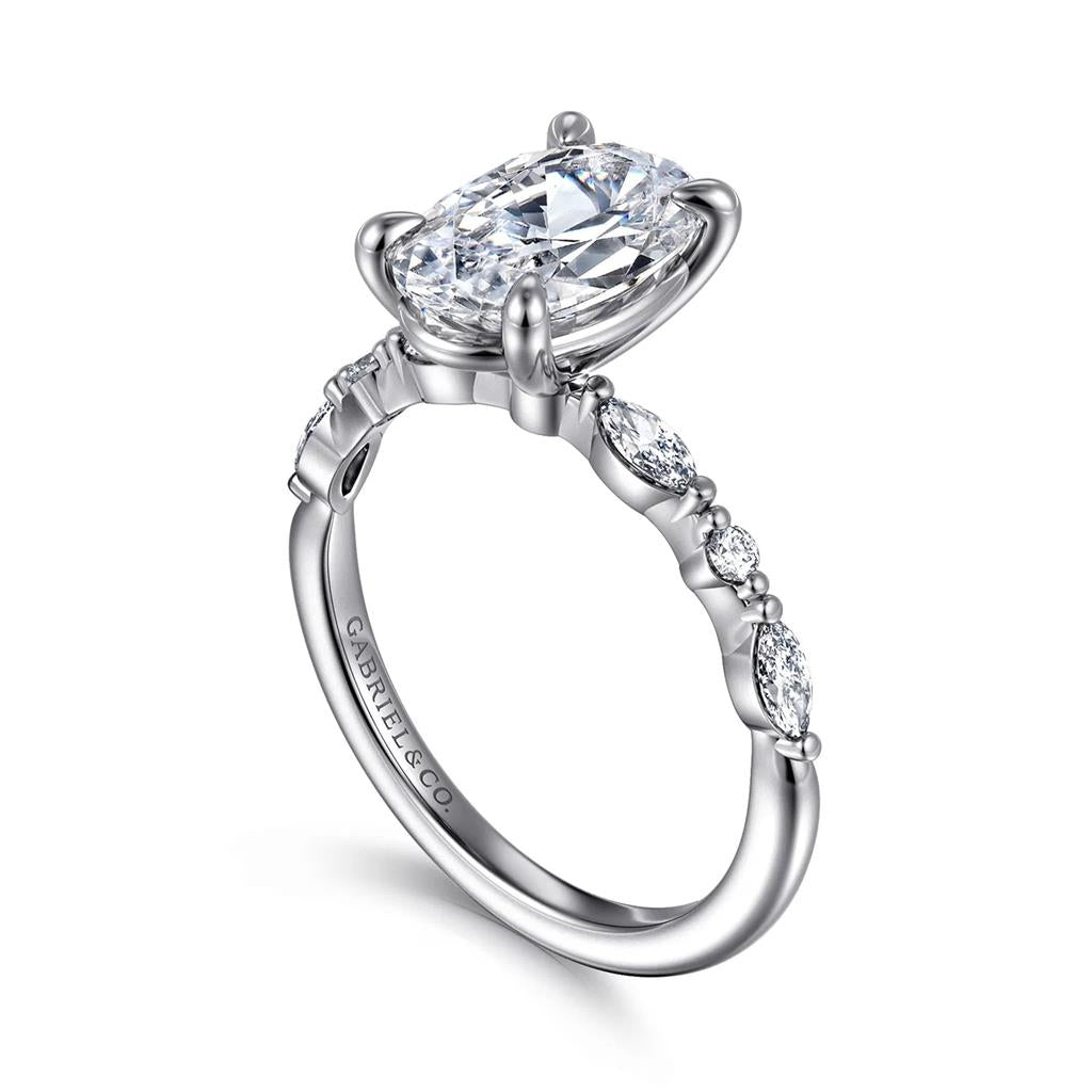 14kt White Gold Oval Diamond Alternating-Shape Semi-Mounting – Size 6.5