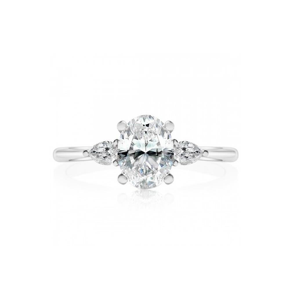 14kt White Gold Three-Stone Diamond Engagement Ring Semi-Mount โ Size 6.5
