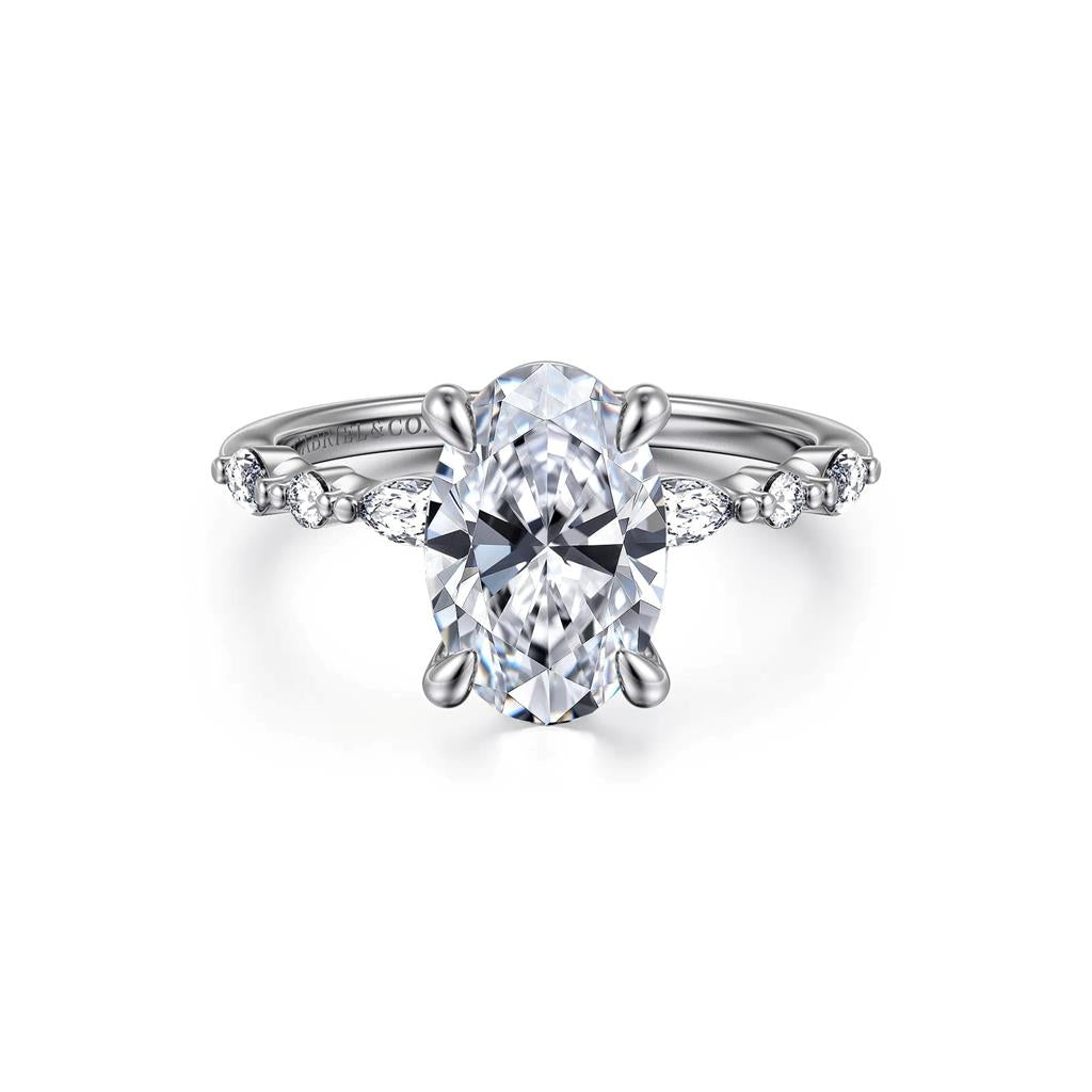 14kt White Gold Oval Diamond Alternating-Shape Semi-Mounting – Size 6.5