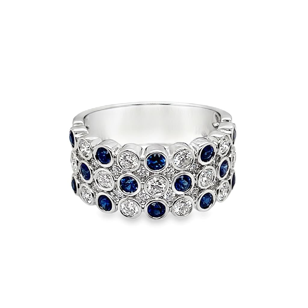 18K White Gold Diamond & Sapphire Circle Fashion Ring | 1.54 CTW