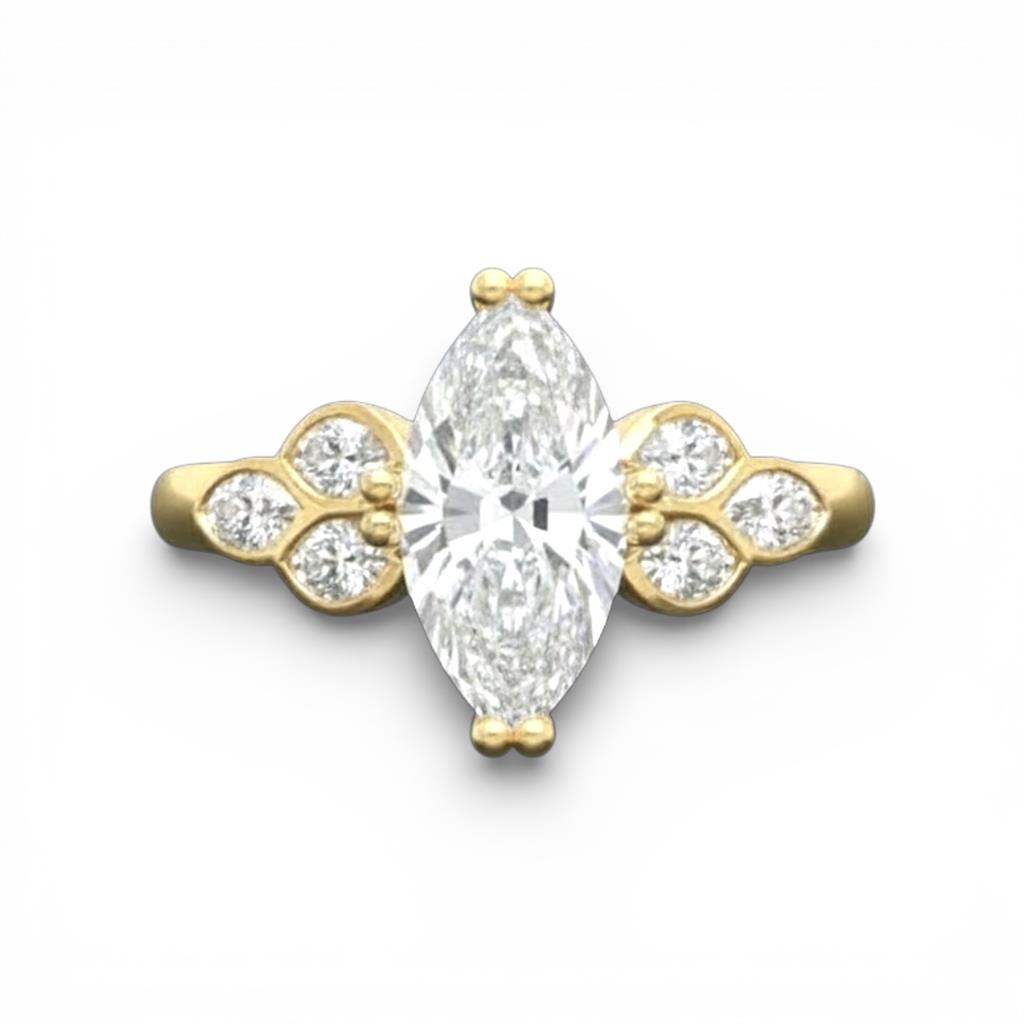 18KT Yellow Gold Marquise Bezel Set Side Stone Semi-Mounting