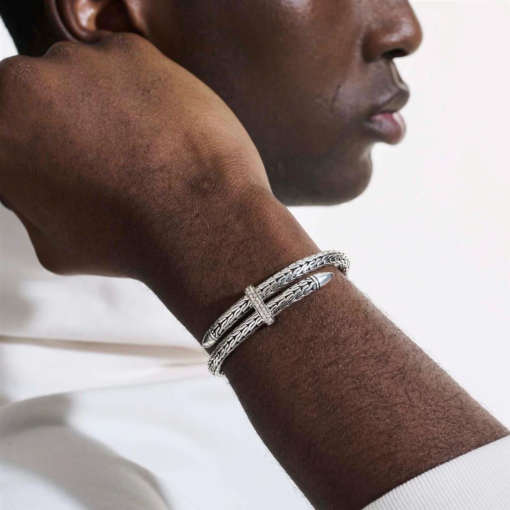 Spear Flex Cuff Bracelet – 5.5mm Sterling Silver with 0.24ct White Diamonds