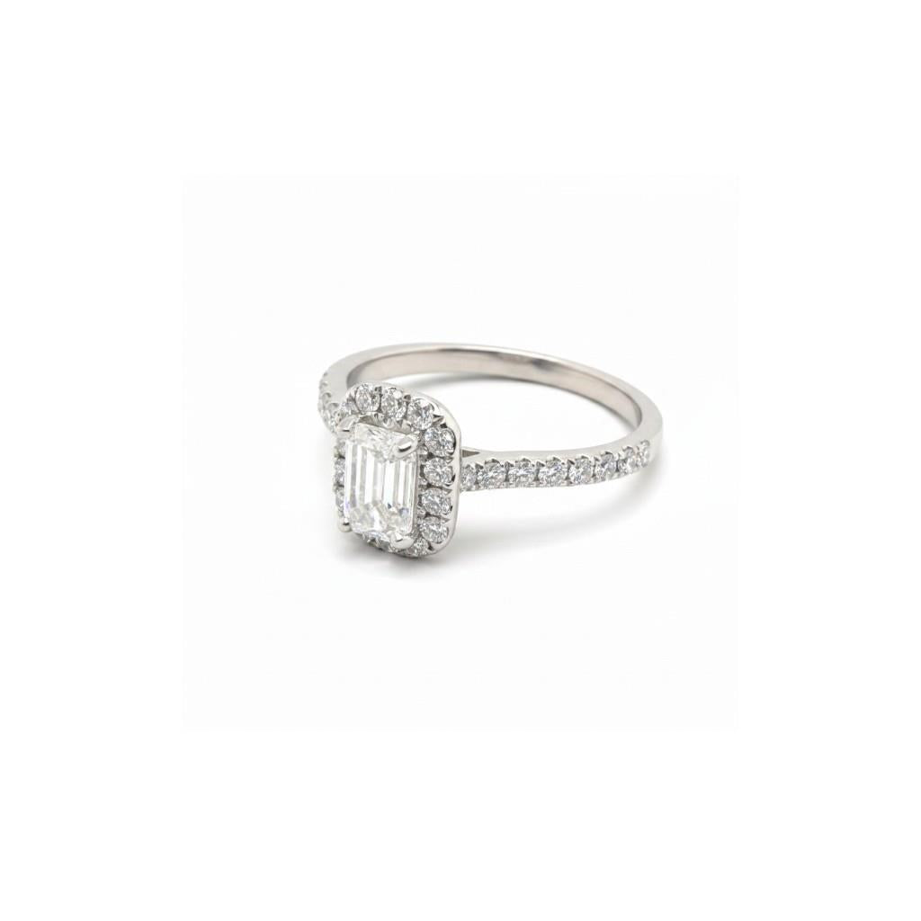 14K White Gold Halo Diamond Engagement Ring | 0.70ct Radiant Cut