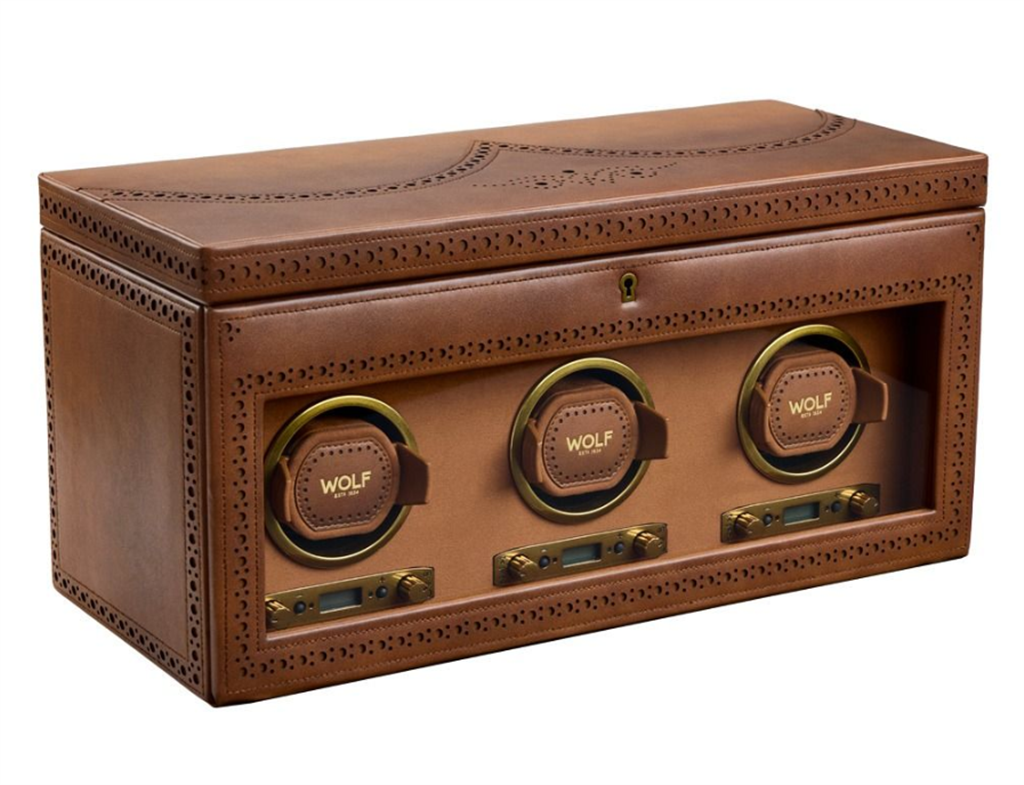 Wolf Brogue Triple Watch Winder with Storage 440306 – Burnished Brown