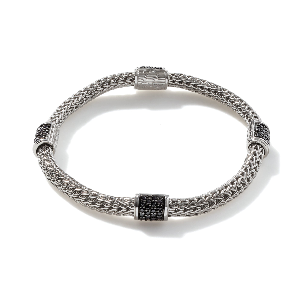 Sterling Silver Lava Four Station Chain Bracelet with Black Sapphire