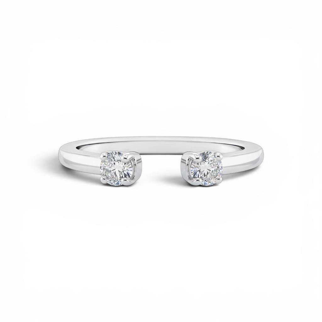 14K White Gold Two Diamond Open Ring