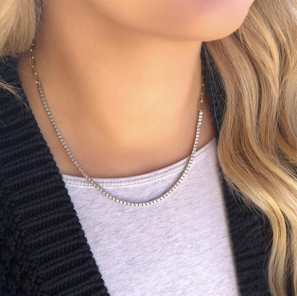 Two-Tone Gold Diamond Tennis Paperclip Necklace