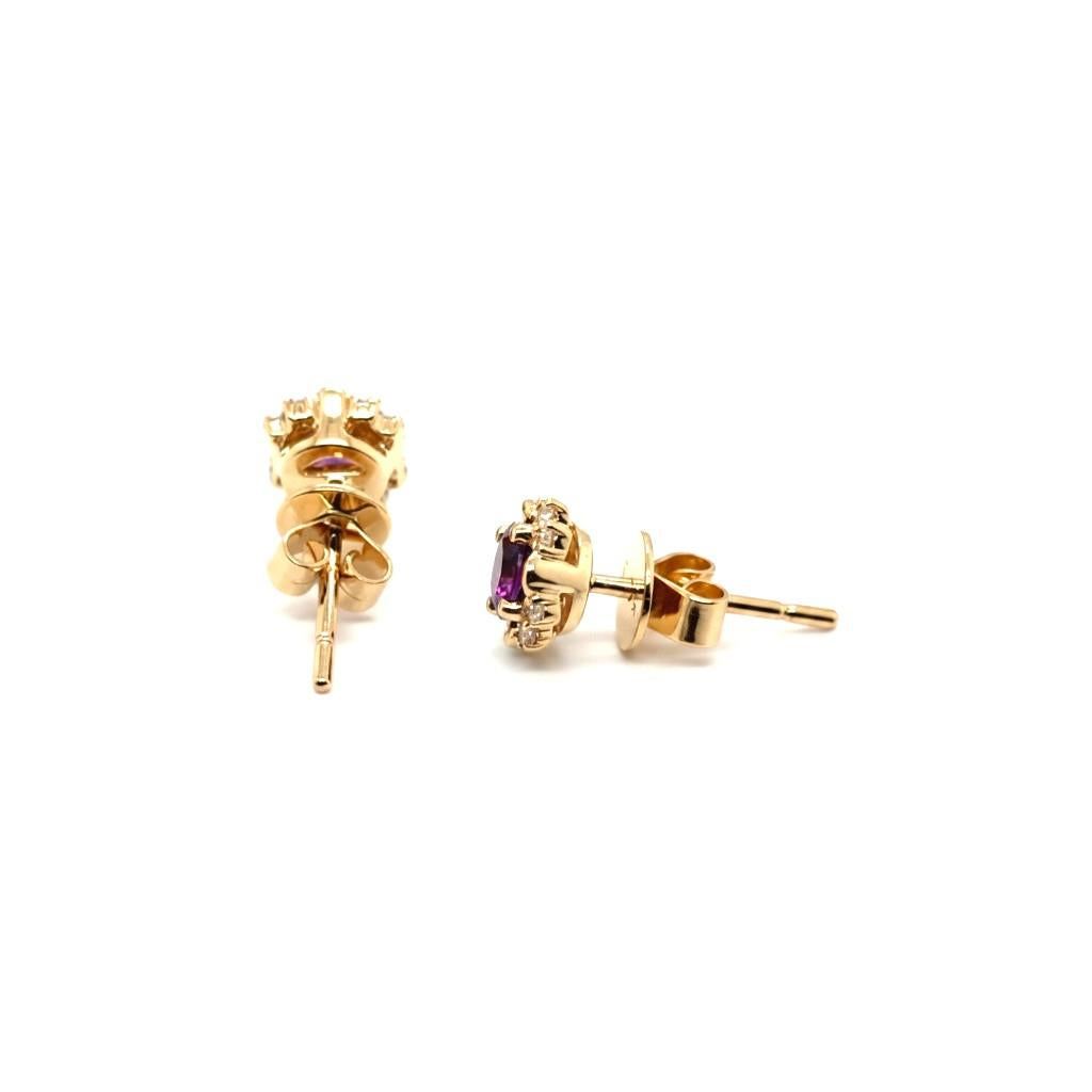 14K Yellow Gold Amethyst & Diamond Accented Stud Earrings – 0.61ctw