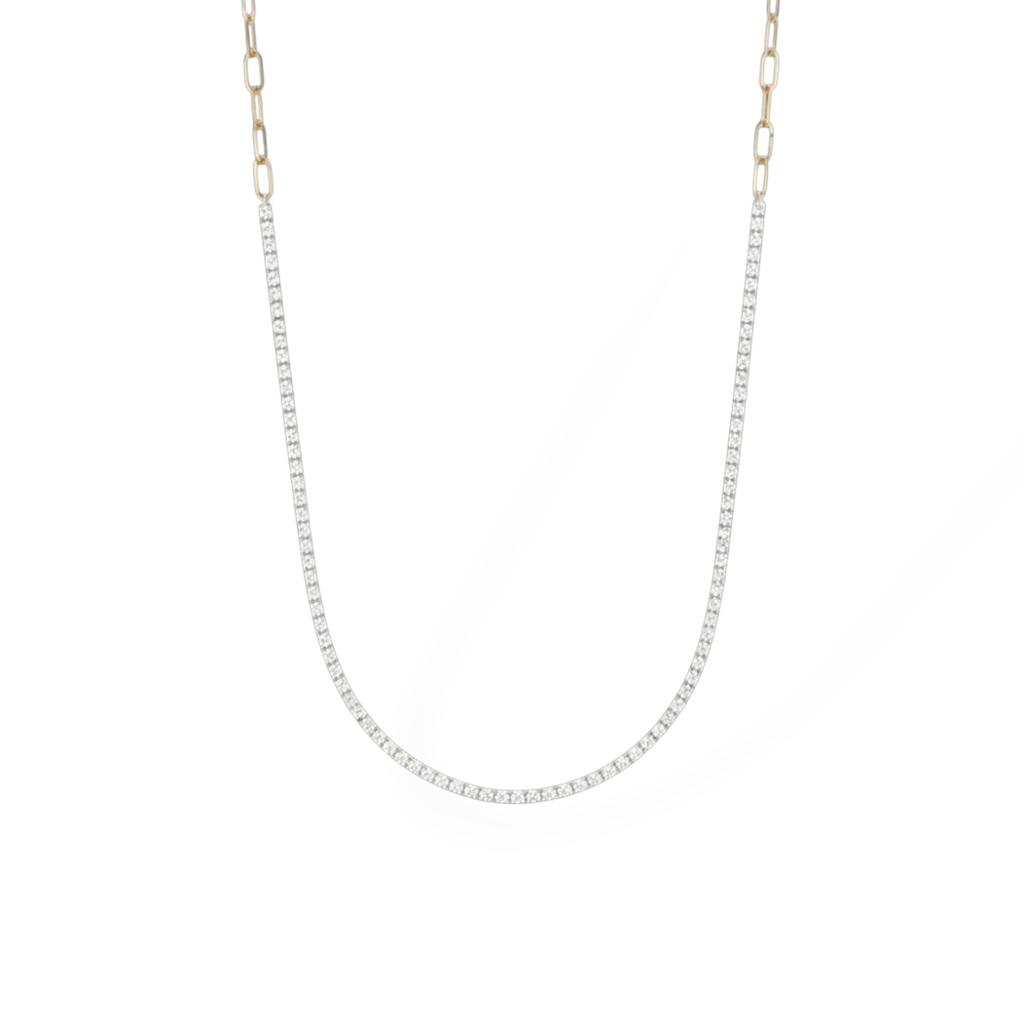 Two-Tone Gold Diamond Tennis Paperclip Necklace