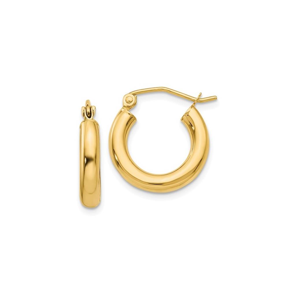 14K Yellow Gold 3mm Polished Hoop Earrings