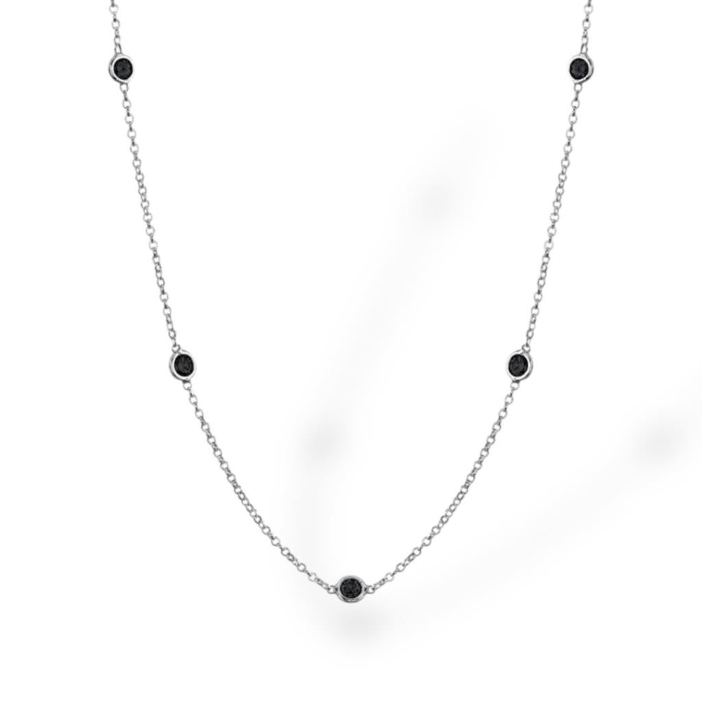 18kt White Gold 7-Station Black Diamond Bezel Necklace – 0.35ct Total, 16"