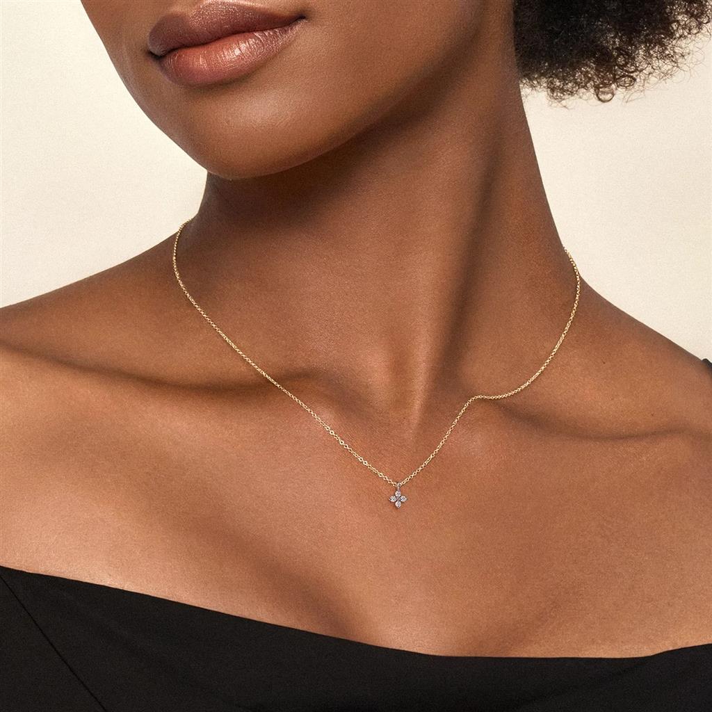 14kt Two-Tone Diamond Flower Pendant Necklace