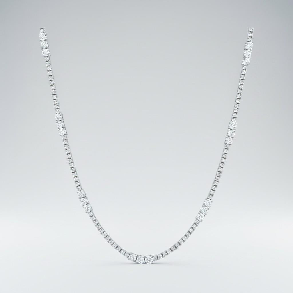 18KT White Gold Triple Diamond Station Tennis Necklace – 5.13ct