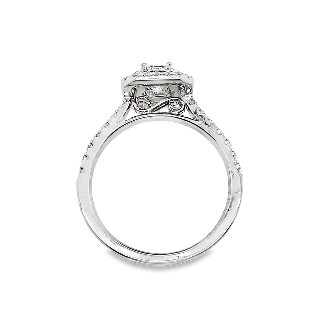 18kt White Gold Emerald-Cut Double Halo Engagement Ring