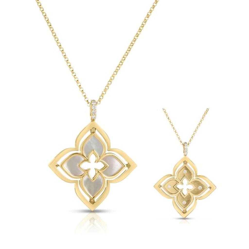 18kt Yellow Gold Diamond and Mother-of-Pearl Venetian Princess Pendant Necklace