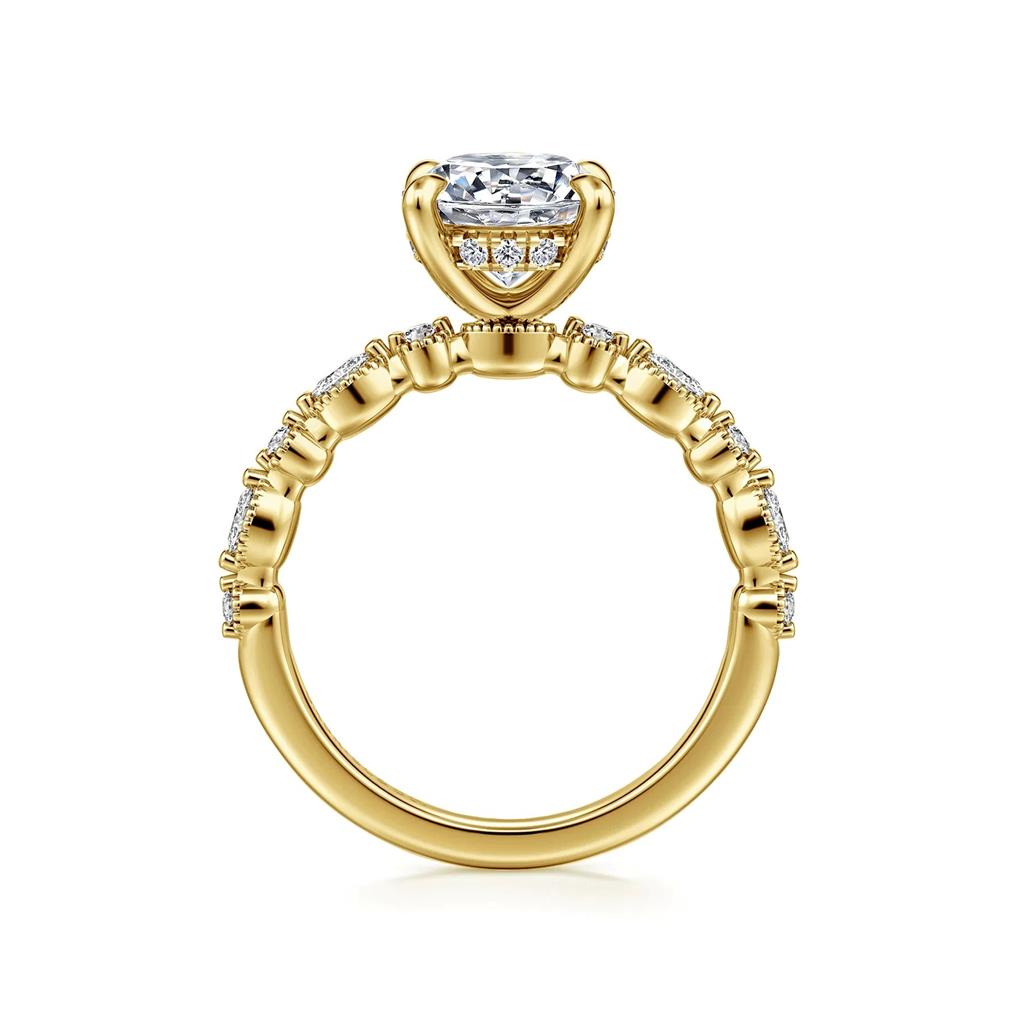 14K Yellow Gold Hidden Halo Diamond Semi-Mount Engagement Ring