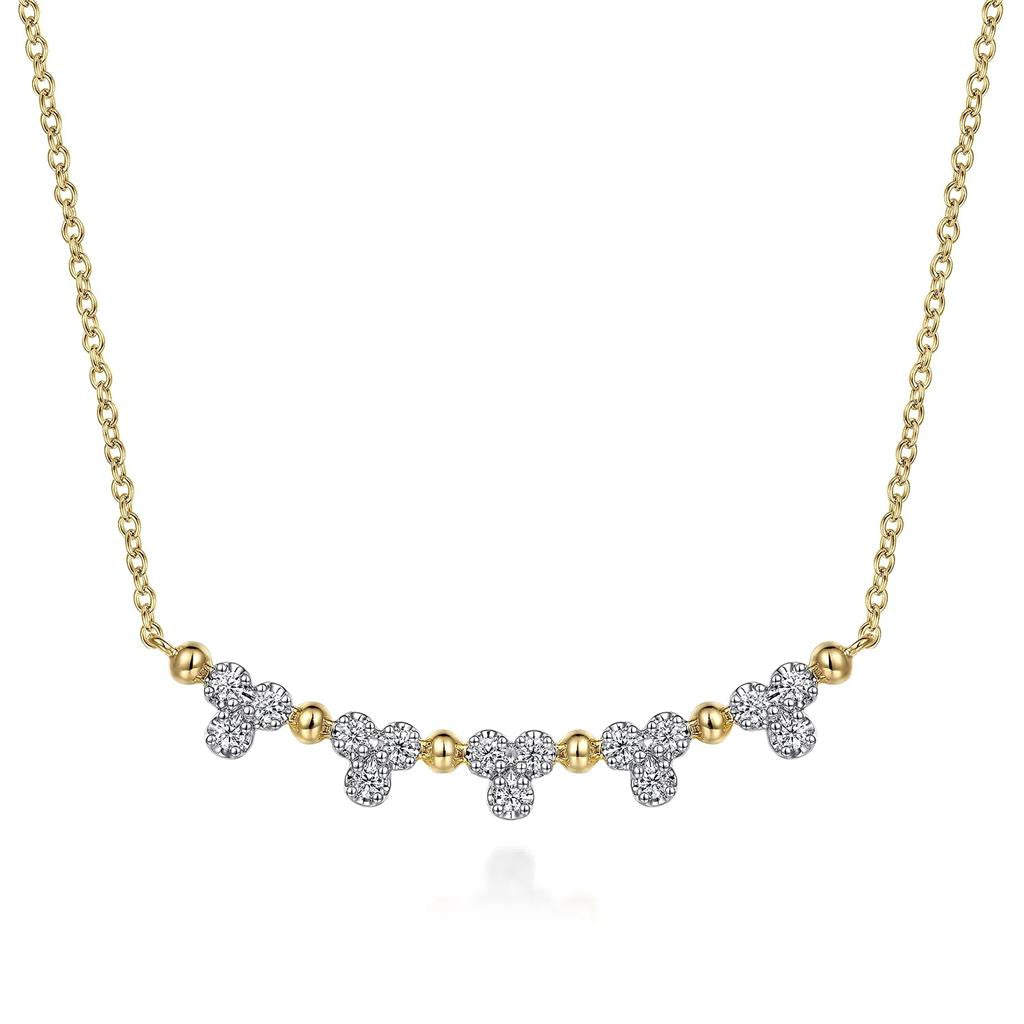 14K Yellow Gold Bujukan Bar Necklace with Diamond Trio Stations