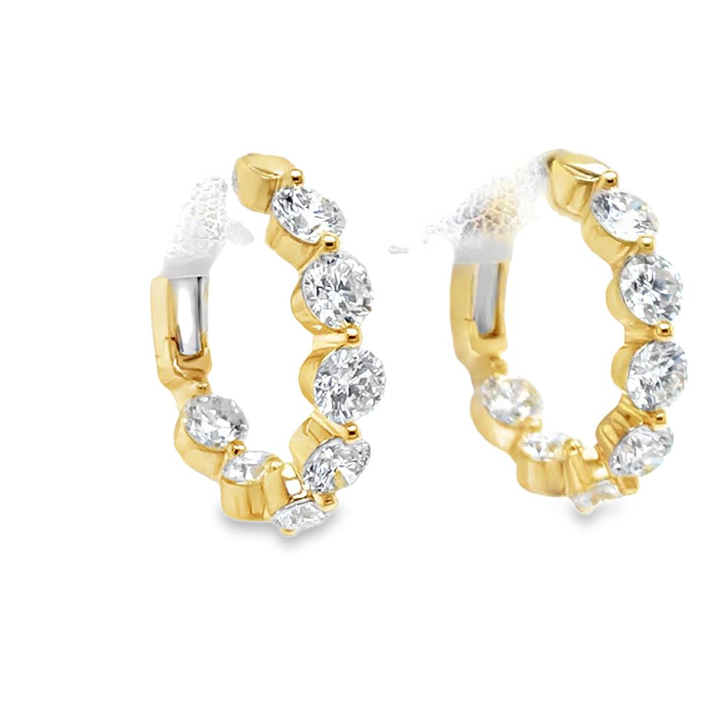 14kt Yellow Gold Round In/Out Diamond Hoop Earrings ā 3.37ct Total Diamonds