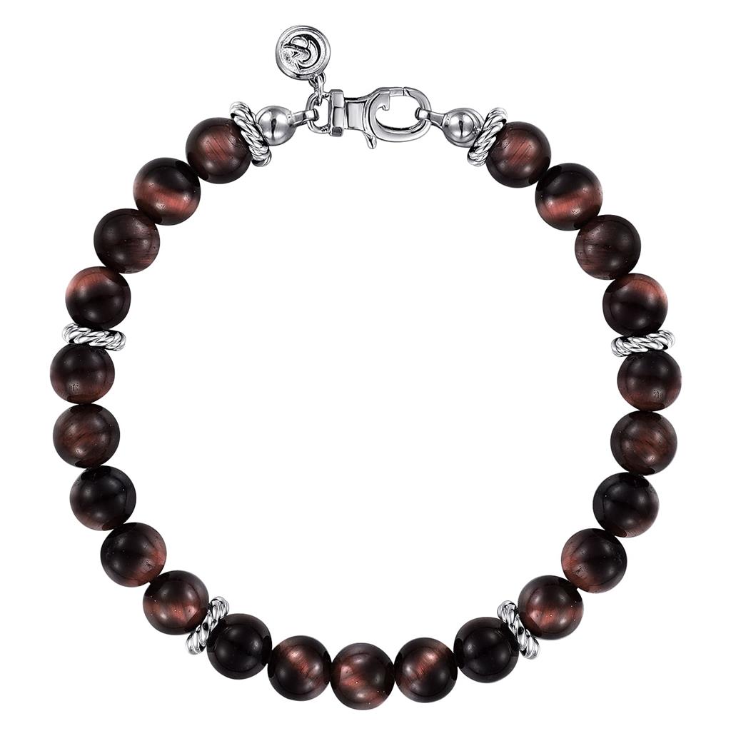 925 Sterling Silver 8mm Tiger Eye Beaded Bracelet