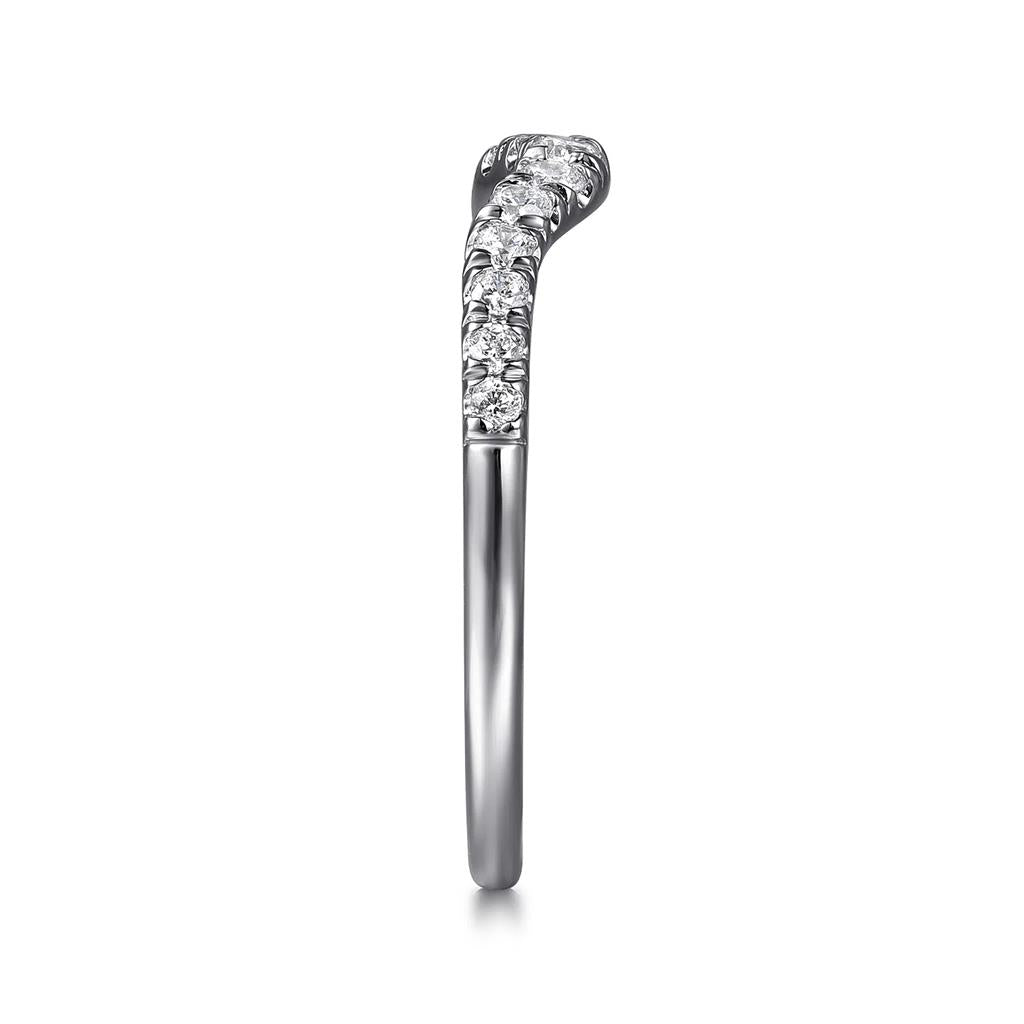 14 Kt White Gold Contoured Diamond Wedding Band