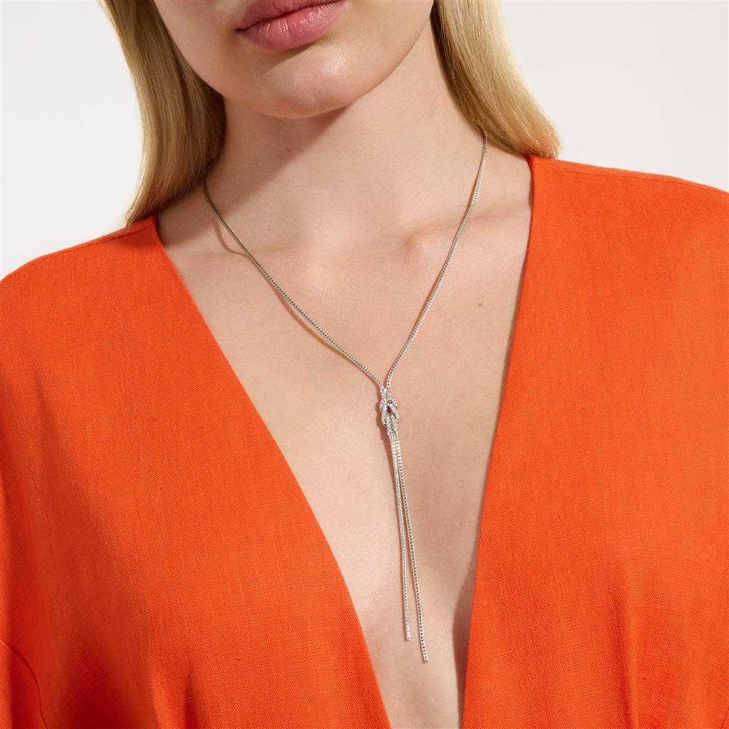 Sterling Silver Diamond Love Knot Y Necklace