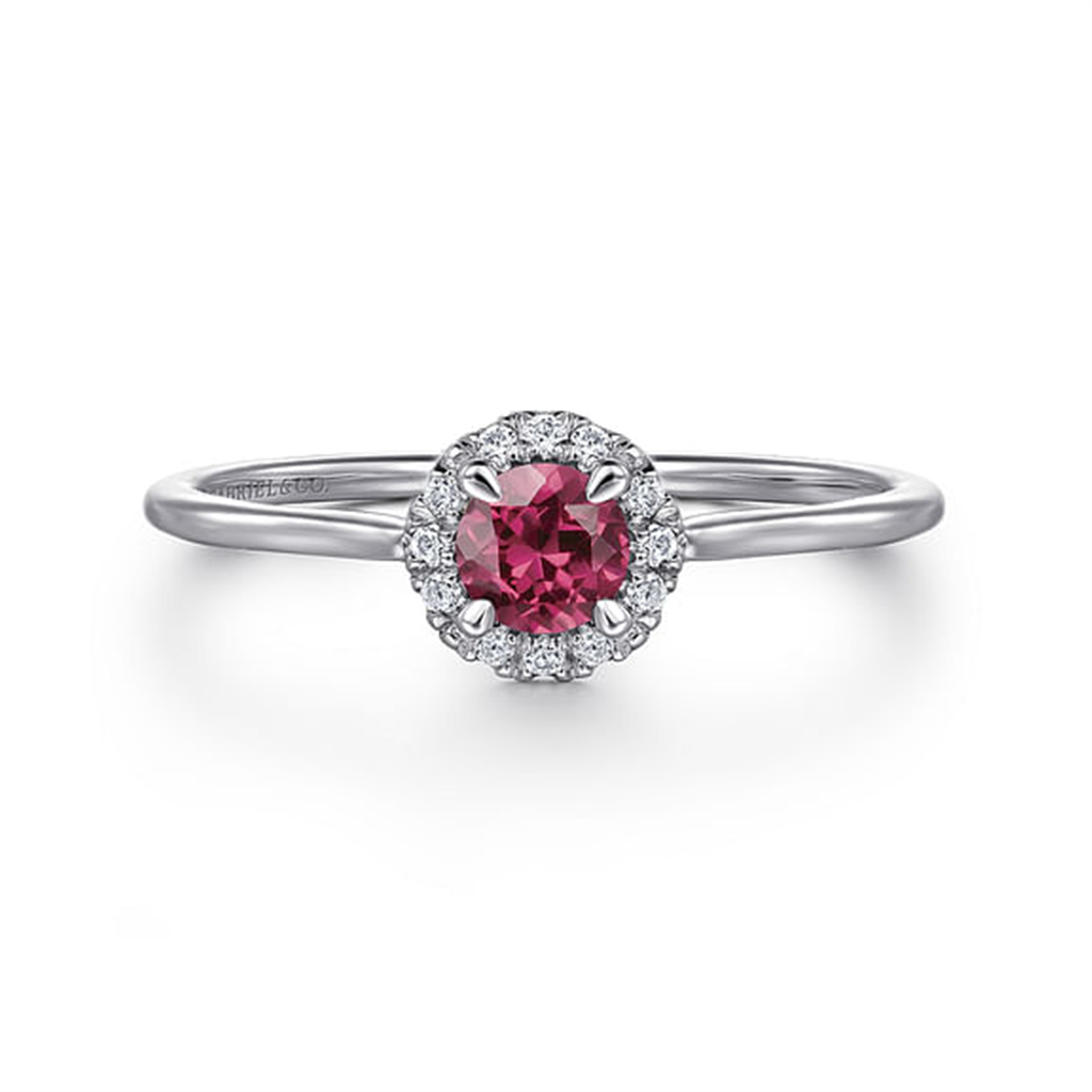 14kt White Gold Pink Tourmaline & Diamond Halo Fashion Ring