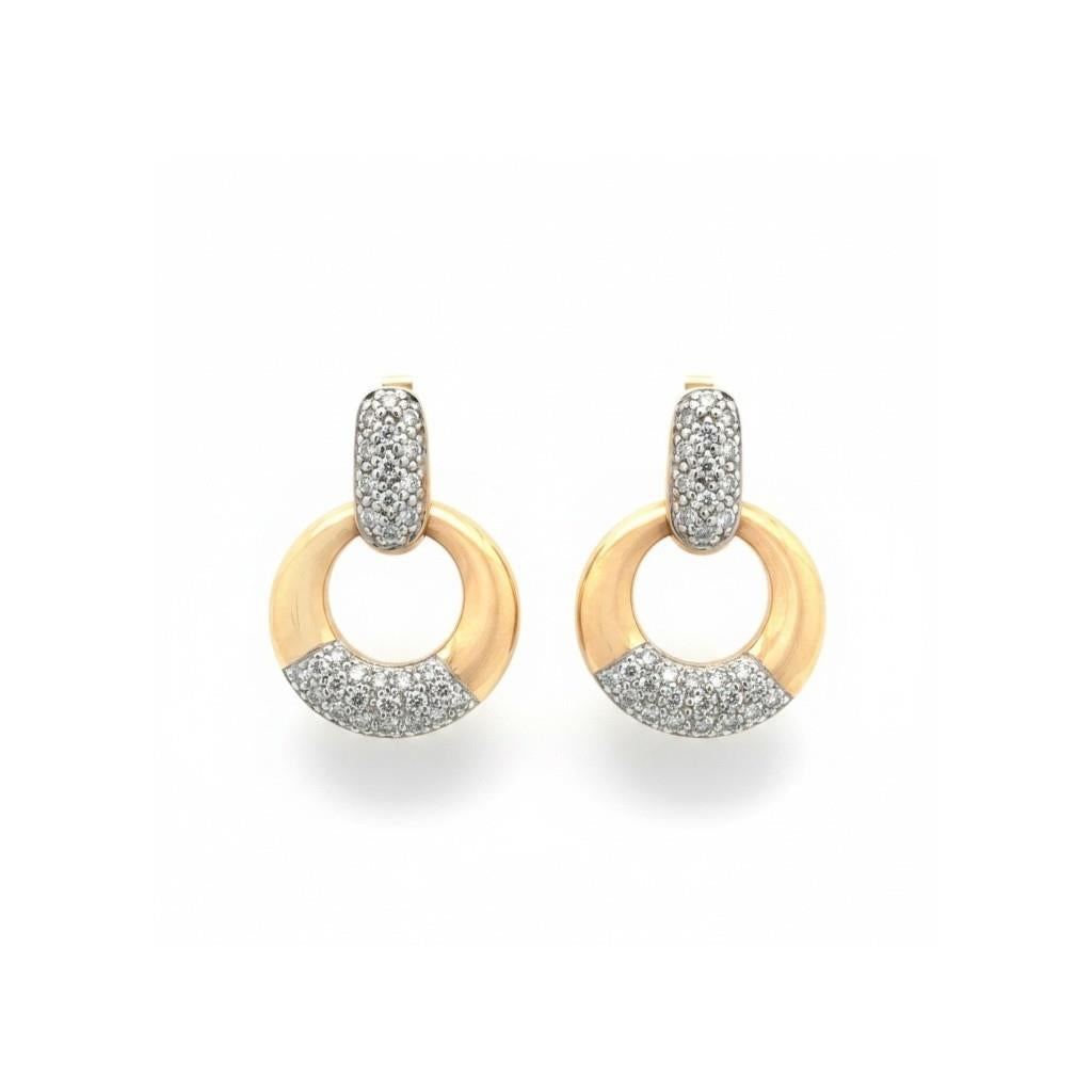 18K Two-Tone Diamond Open Circle Fashion Earrings