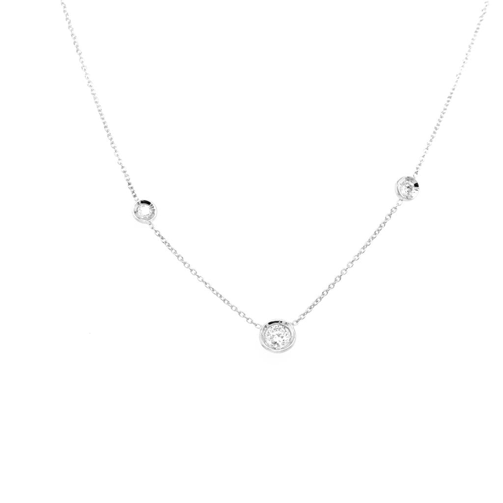 18K White Gold 3-Station Bezel Diamond Necklace