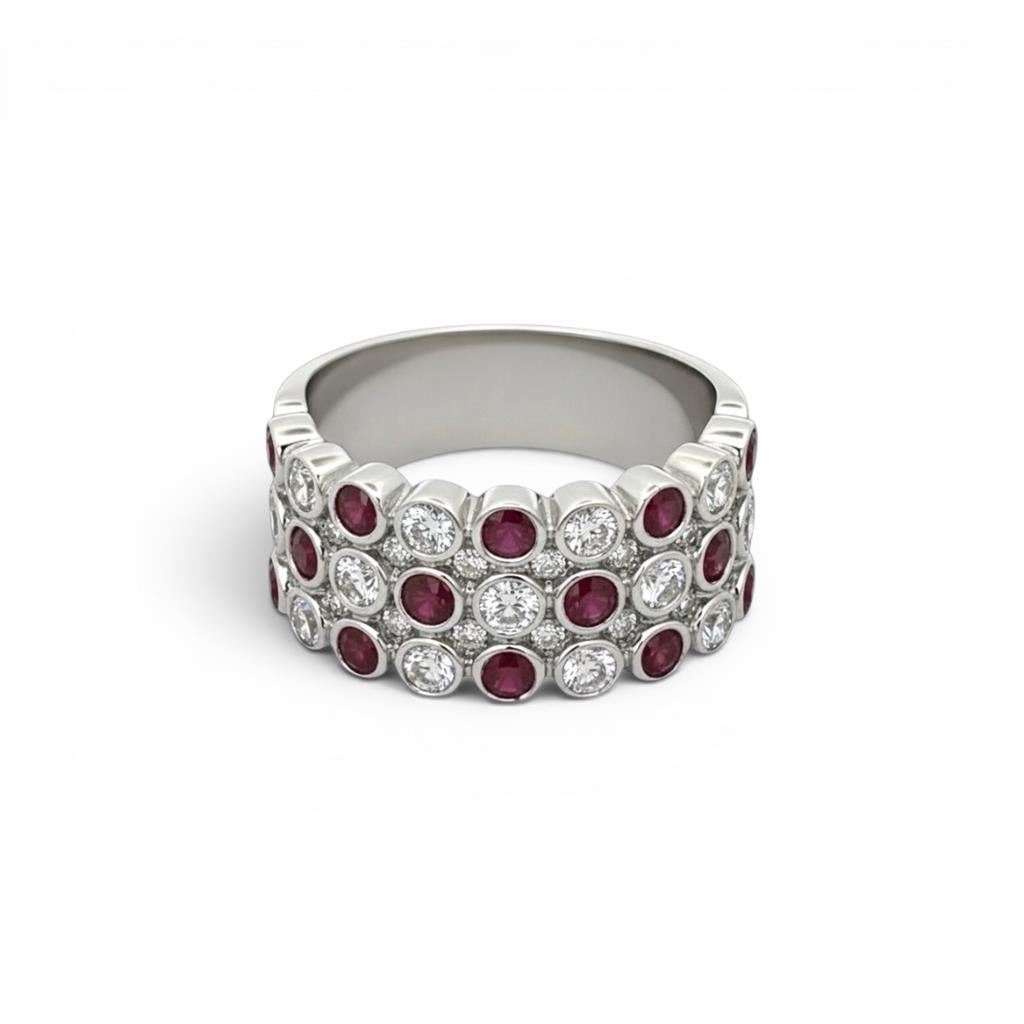18K White Gold Diamond & Ruby Circle Fashion Ring | 1.58 CTW