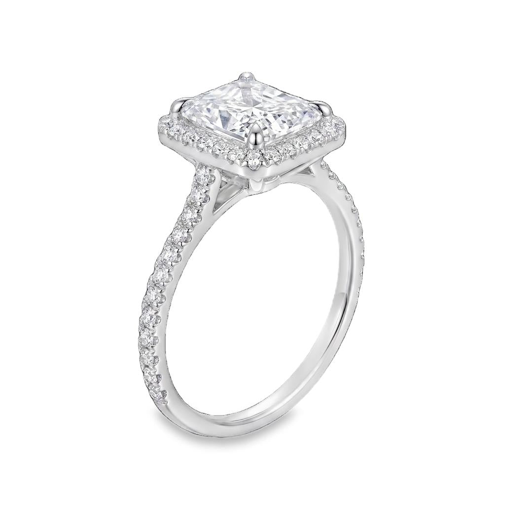 14kt White Gold Radiant Hidden Halo Diamond Semi-Mount