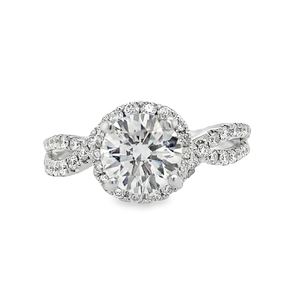 18K White Gold Round Halo Twist Diamond Engagement Ring | 1.34ct