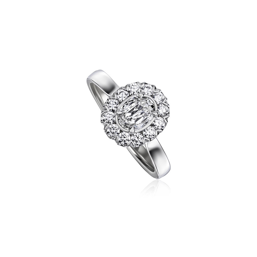 14K White Gold L’Amour Crisscut® Oval Halo Engagement Ring | 0.92ct