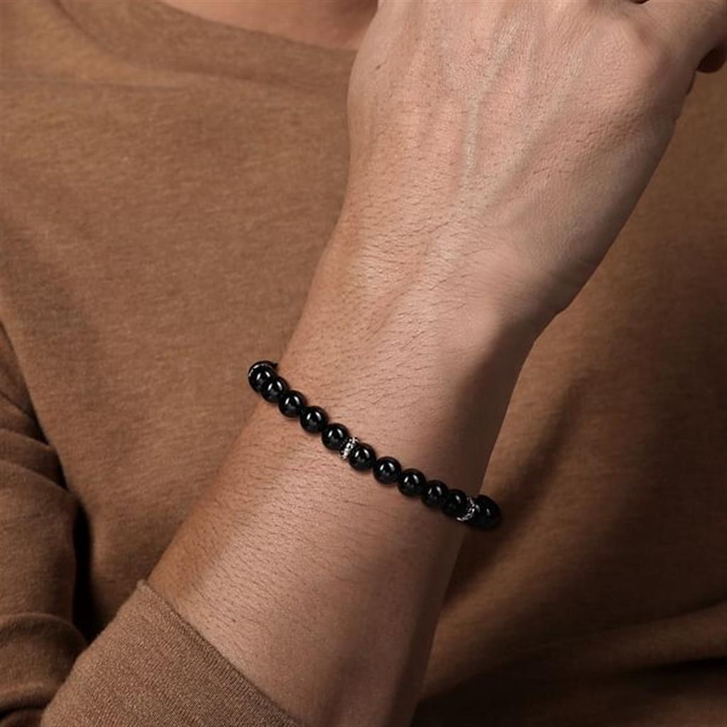 Sterling Silver 8Mm Onyx Beaded Bracelet