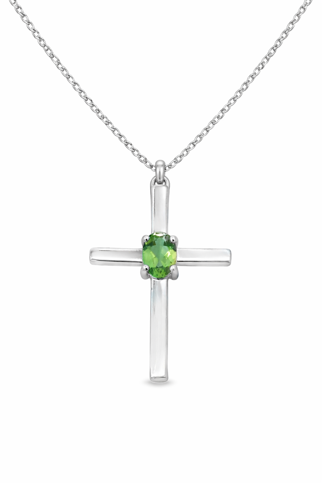 14kt White Gold 7x5mm Peridot Cross Pendant